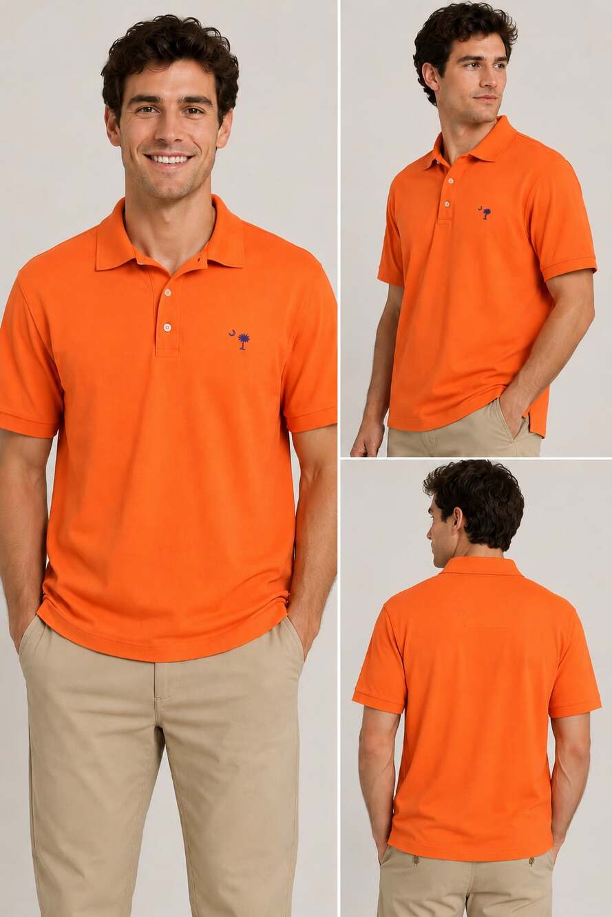 Devon & Jones Men's Orange Pima Cotton Short Sleeve Polo Shirt with South Caroli